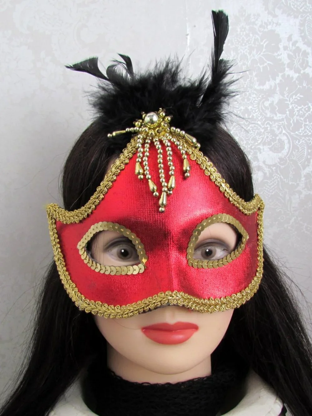 FESTIVAL MASK, RED & GOLD, MASKED BALL, COSTUME PARTY, HALLOWEEN, OPERA, PARADE